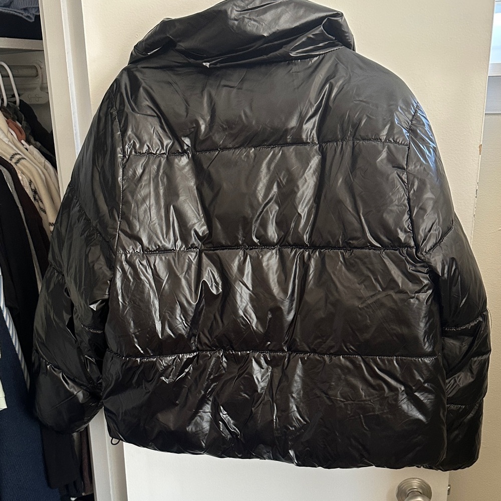 Black Shiny Puffer Jacket View 5